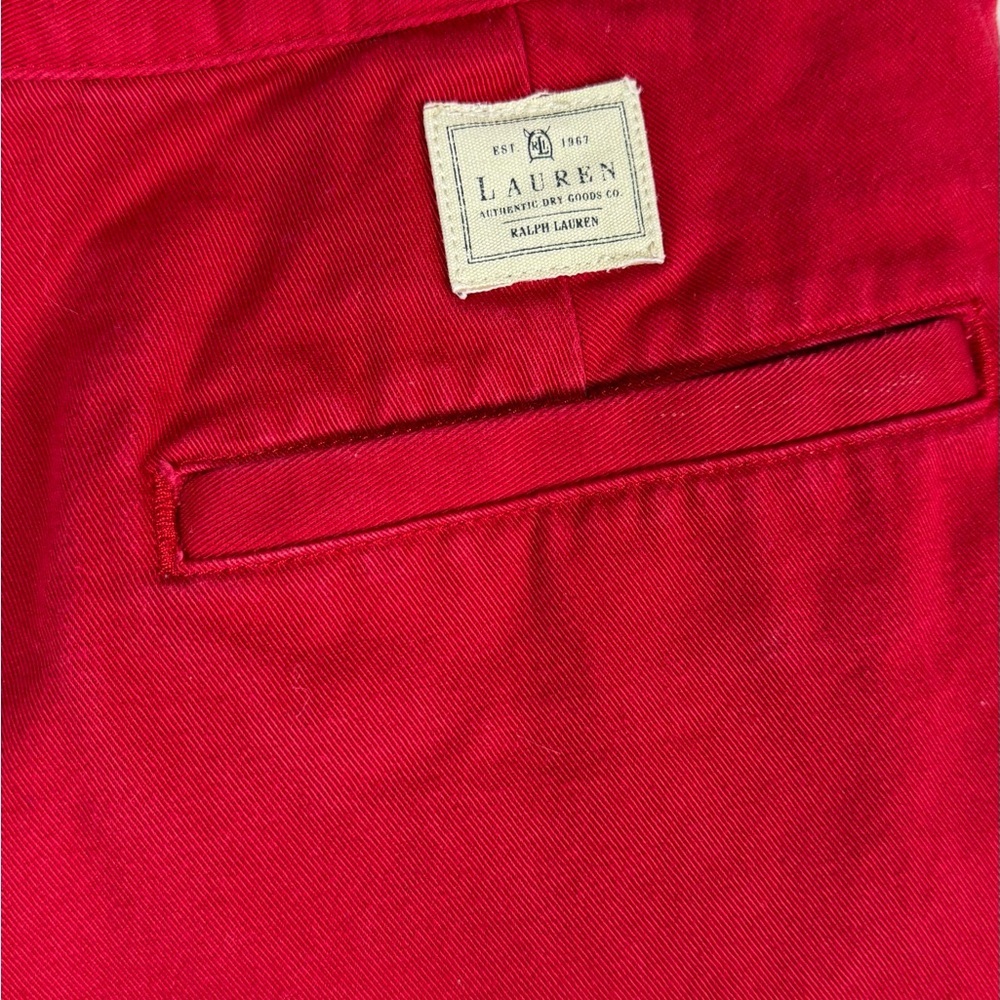 Lauren Ralph Lauren Red Long Shorts Gold Button 100% Cotton Size 8 - Picture 3 of 7